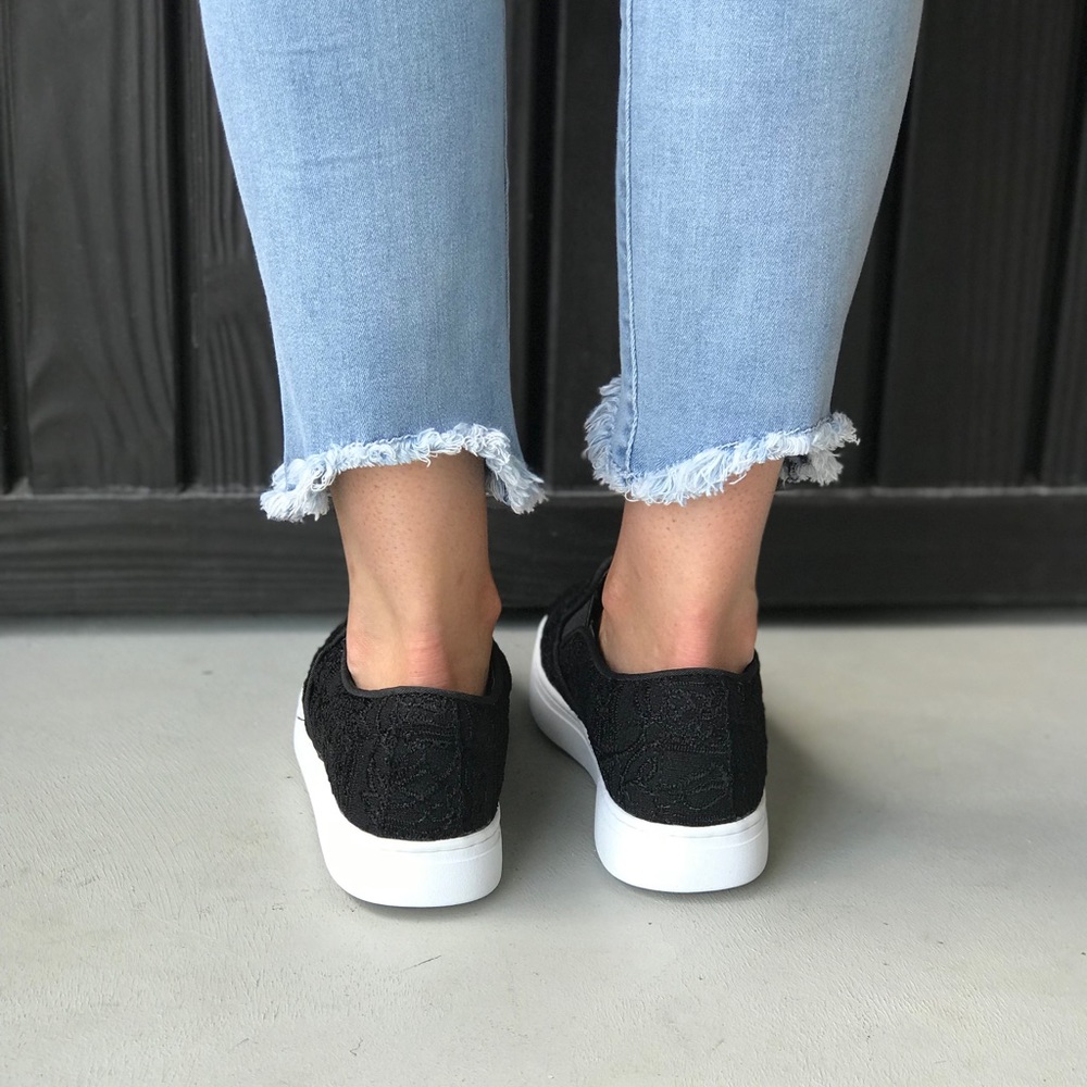 Black Lace Slip On Espadrille Sneakers - Picture 6 of 8